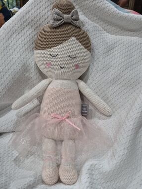 Living Textiles Emma Ballerina Knit Plush Baby Doll Rattle Pink Tutu 100% Cotton
